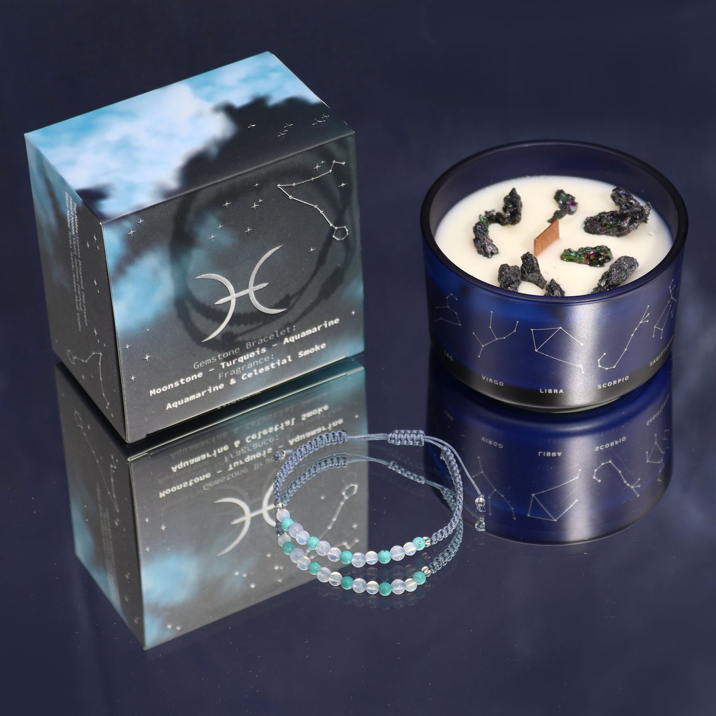 Zodiac Crystal Candles with Gemstone Bracelet