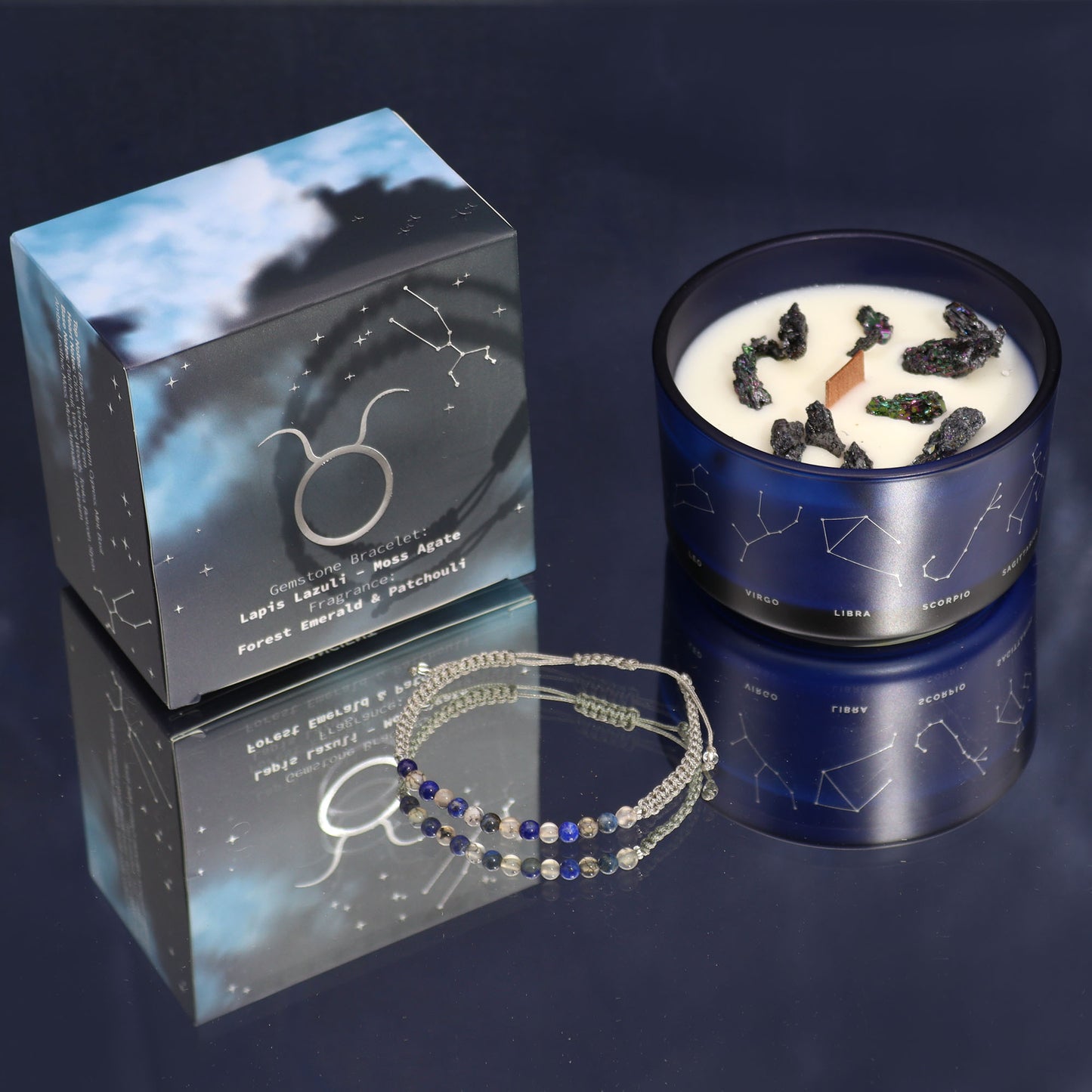 Zodiac Crystal Candles with Gemstone Bracelet