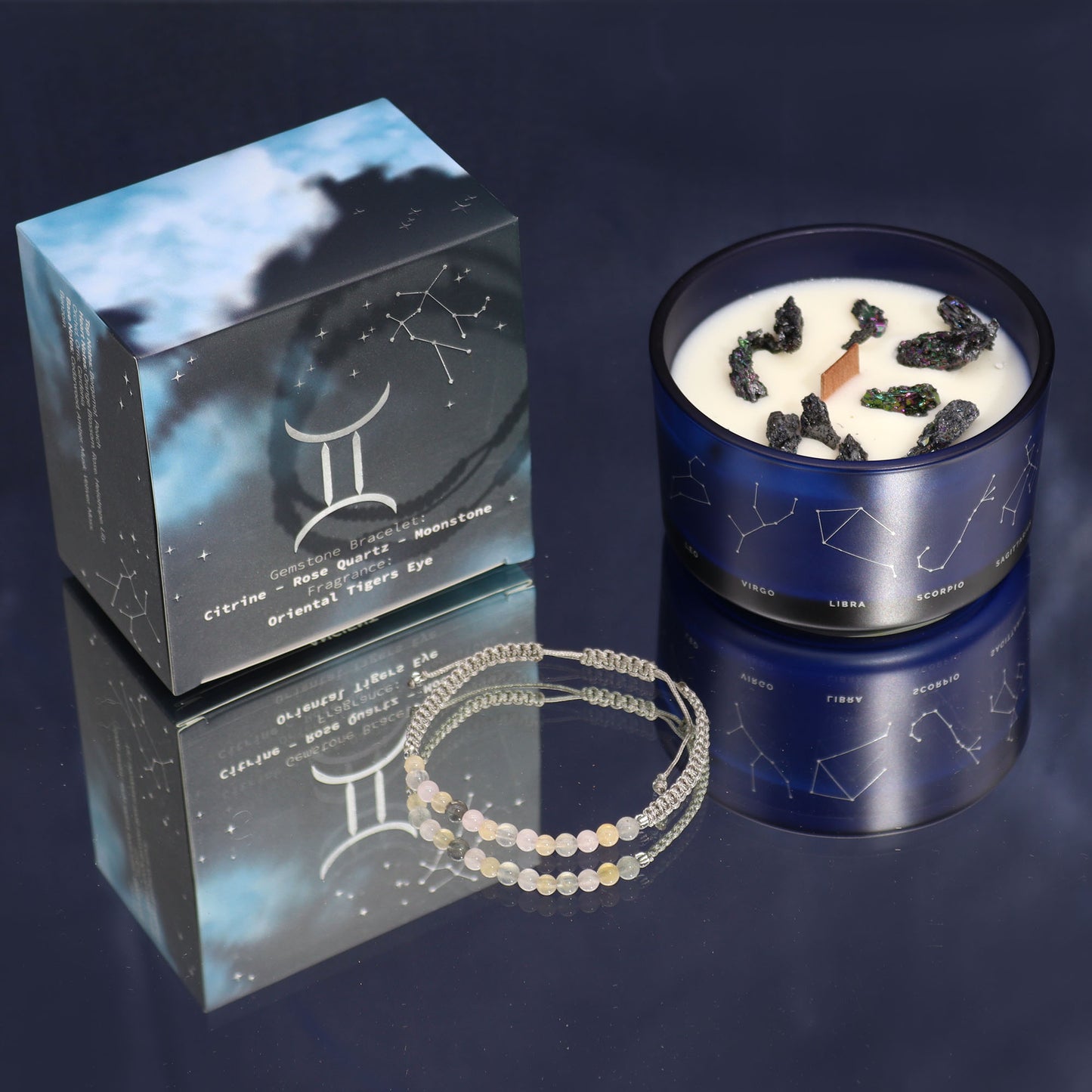 Zodiac Crystal Candles with Gemstone Bracelet
