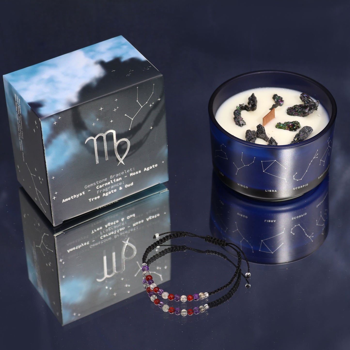 Zodiac Crystal Candles with Gemstone Bracelet