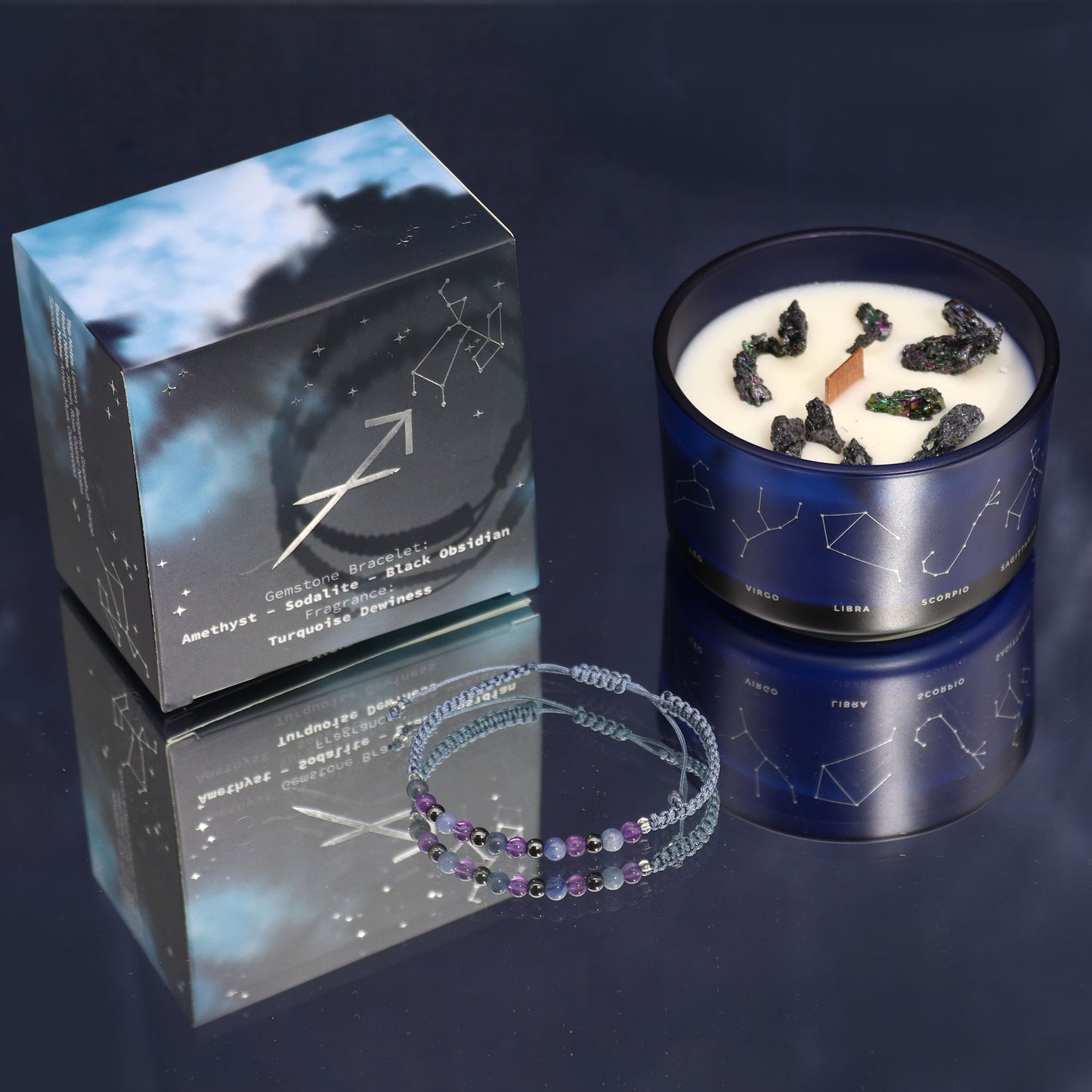 Zodiac Crystal Candles with Gemstone Bracelet