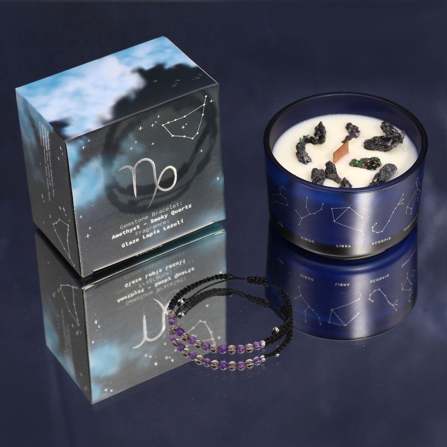 Zodiac Crystal Candles with Gemstone Bracelet